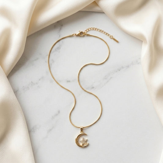Celestial Crescent Moon & Star Pendant Necklace