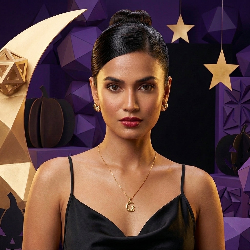 Celestial Crescent Moon & Star Pendant Necklace