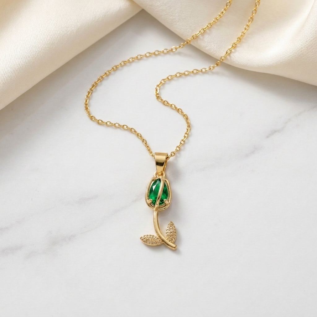 Tulip Blossom Pendant Necklace - Emerald green