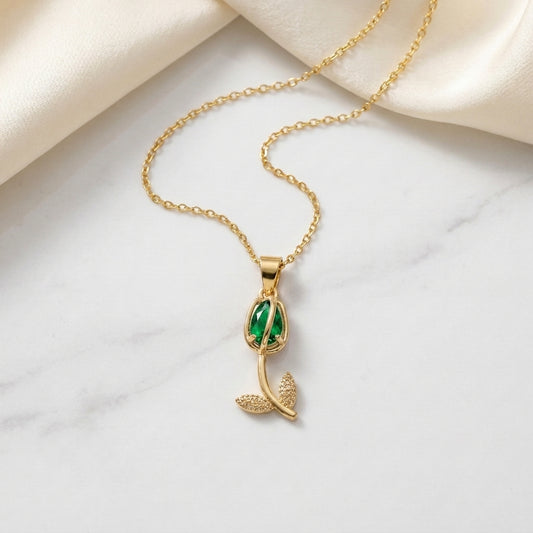 Tulip Blossom Pendant Necklace - Emerald green