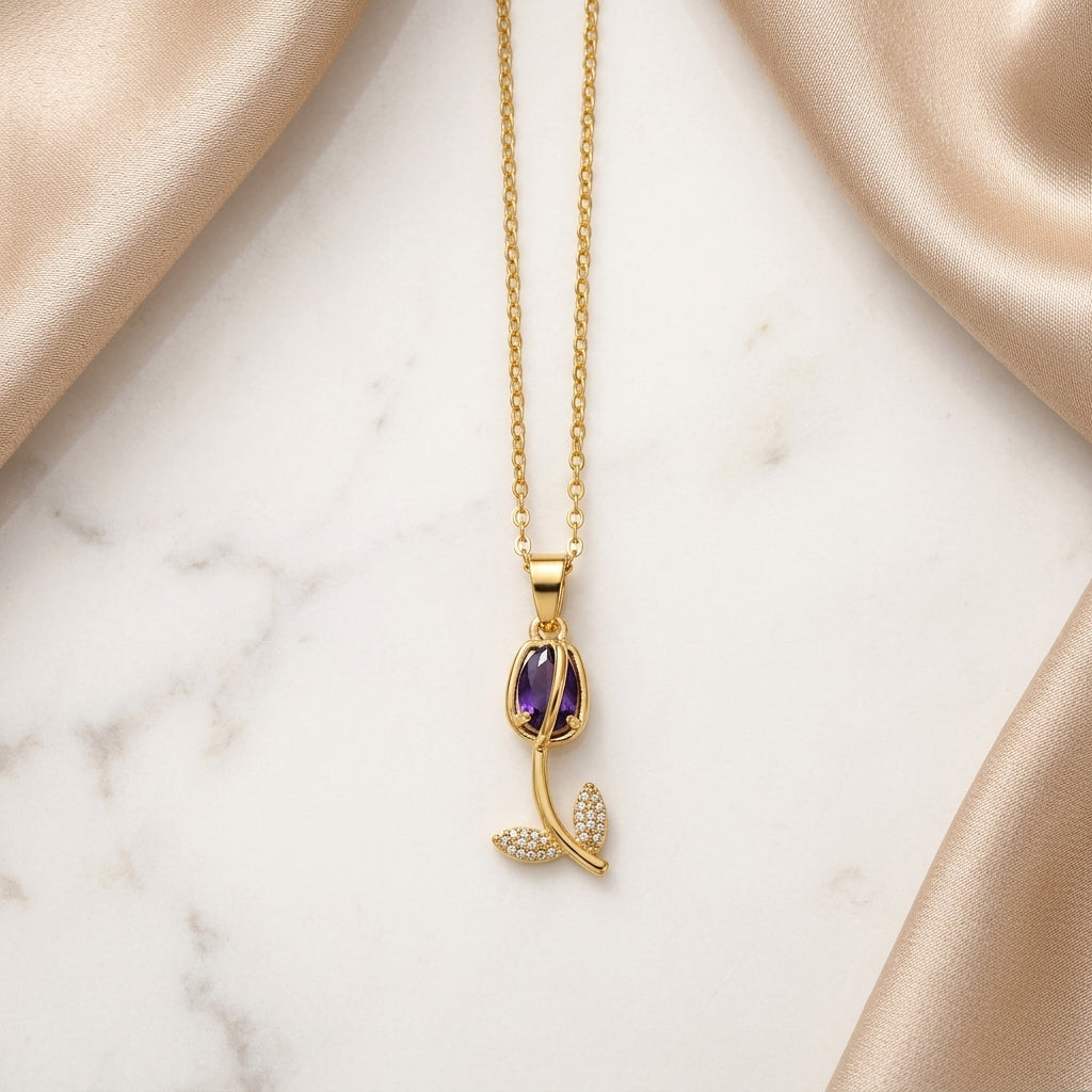 Tulip Blossom Pendant Necklace Violet