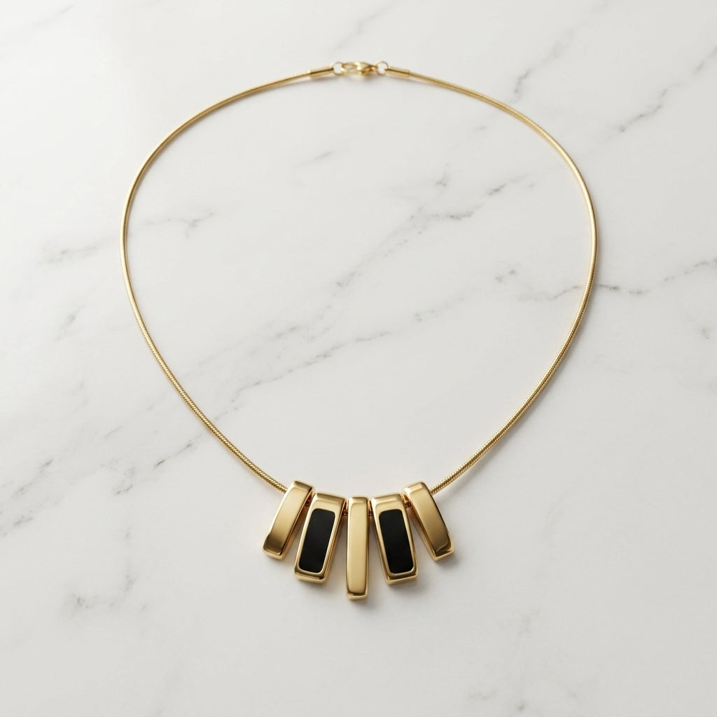 Geometric Black Enamel Bar Statement Necklace