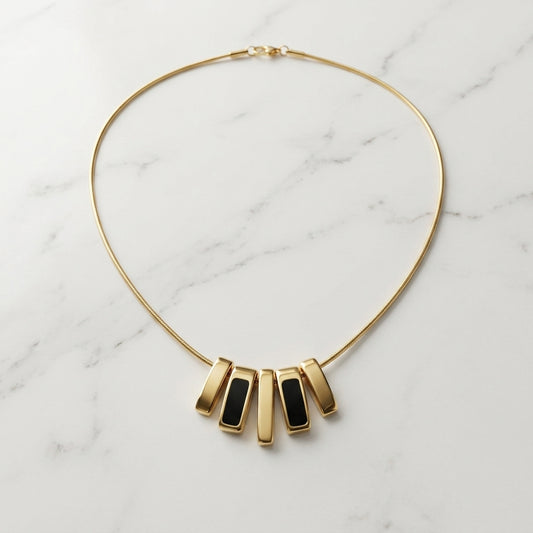 Geometric Black Enamel Bar Statement Necklace