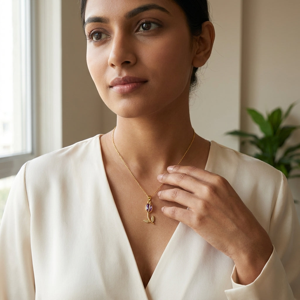 Tulip Blossom Pendant Necklace Violet