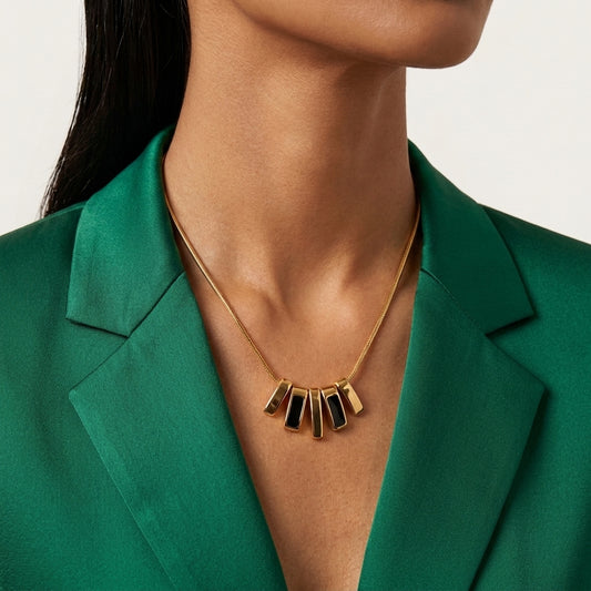 Geometric Black Enamel Bar Statement Necklace