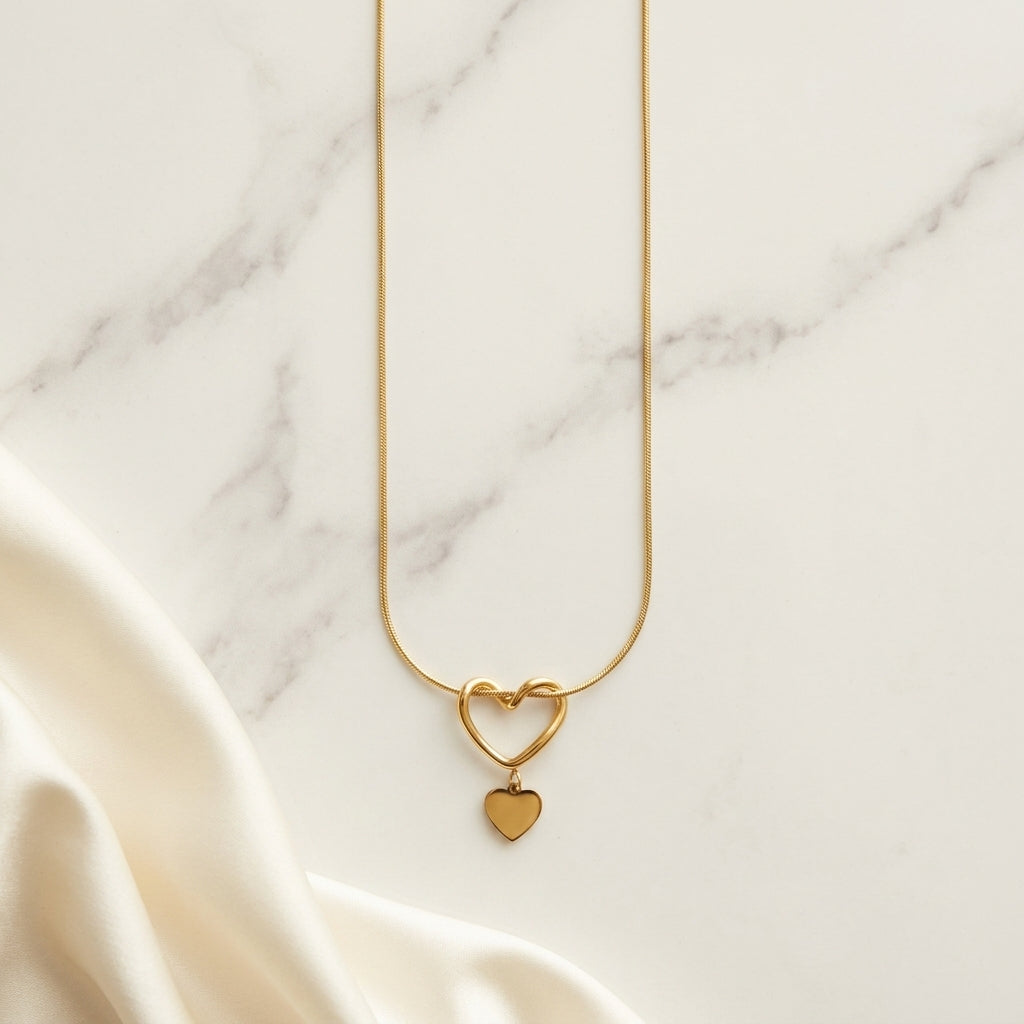 Intertwined Open Heart Drop Pendant Necklace