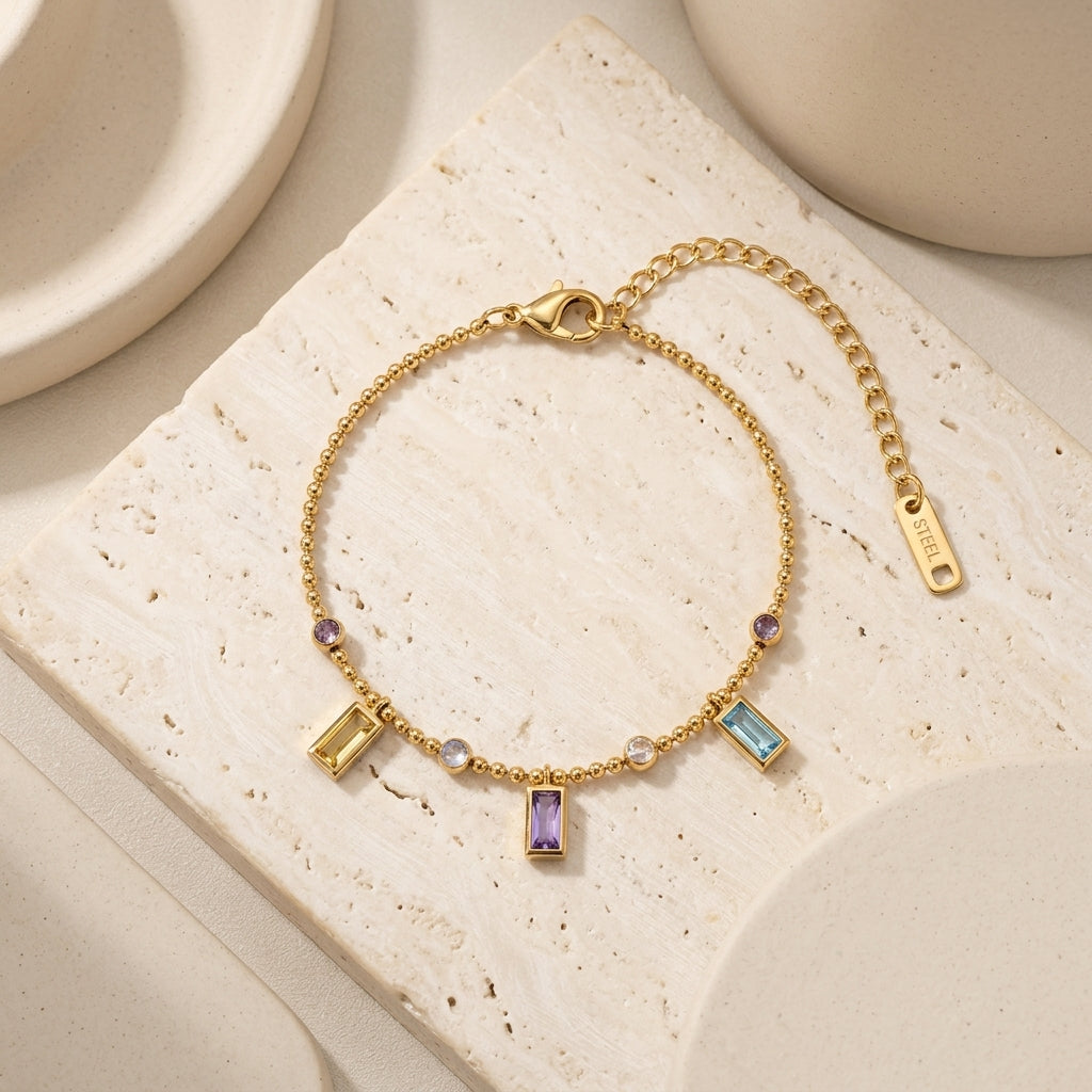 Multicolor Crystal Beaded Charm Bracelet