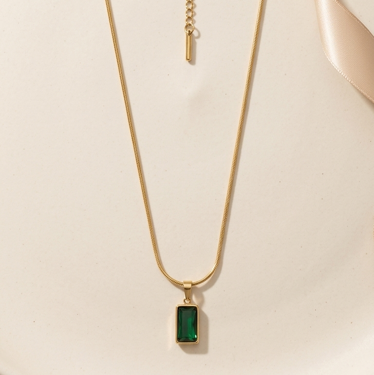 Emerald Solitaire Bezel Pendant Necklace
