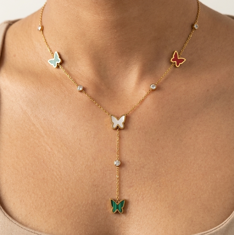 Multicolor Butterfly Y-Drop Station Necklace