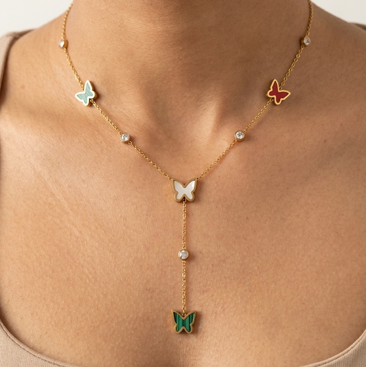 Multicolor Butterfly Y-Drop Station Necklace