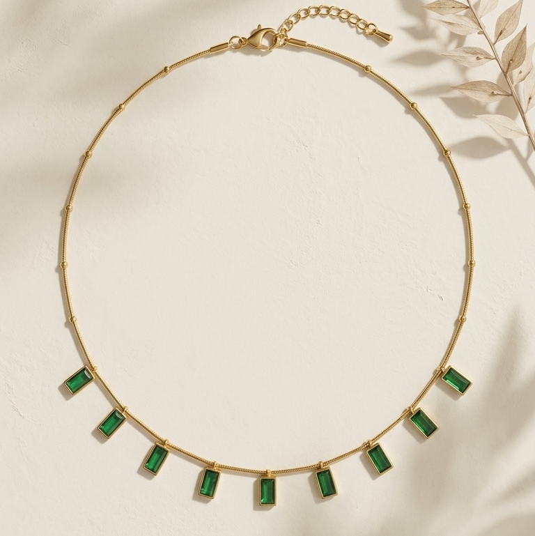 Emerald Drop Station Choker Necklace