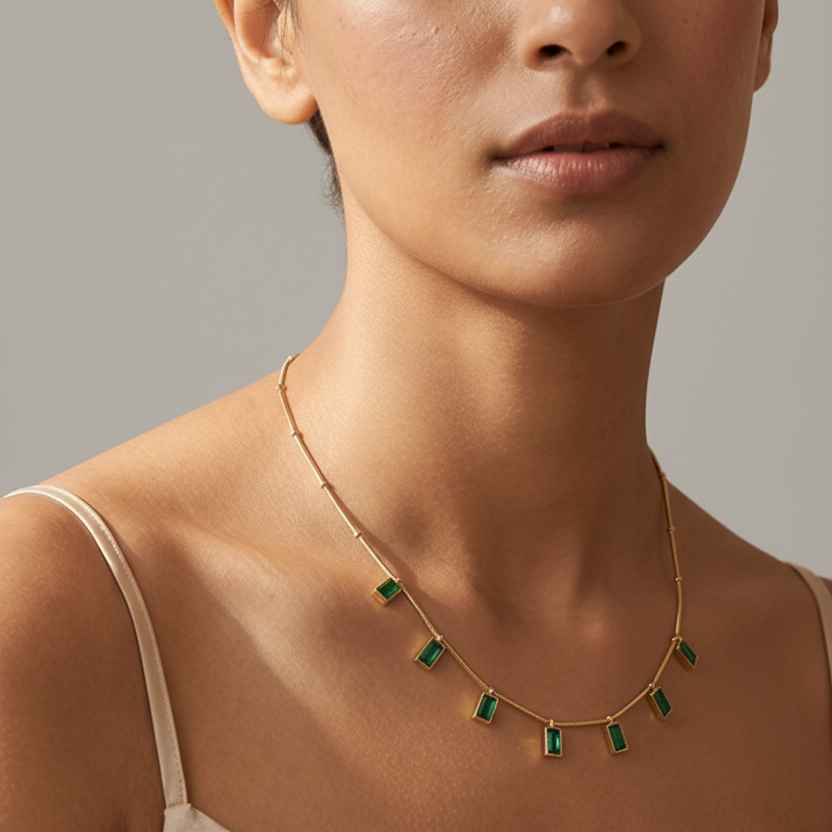 Emerald Drop Station Choker Necklace