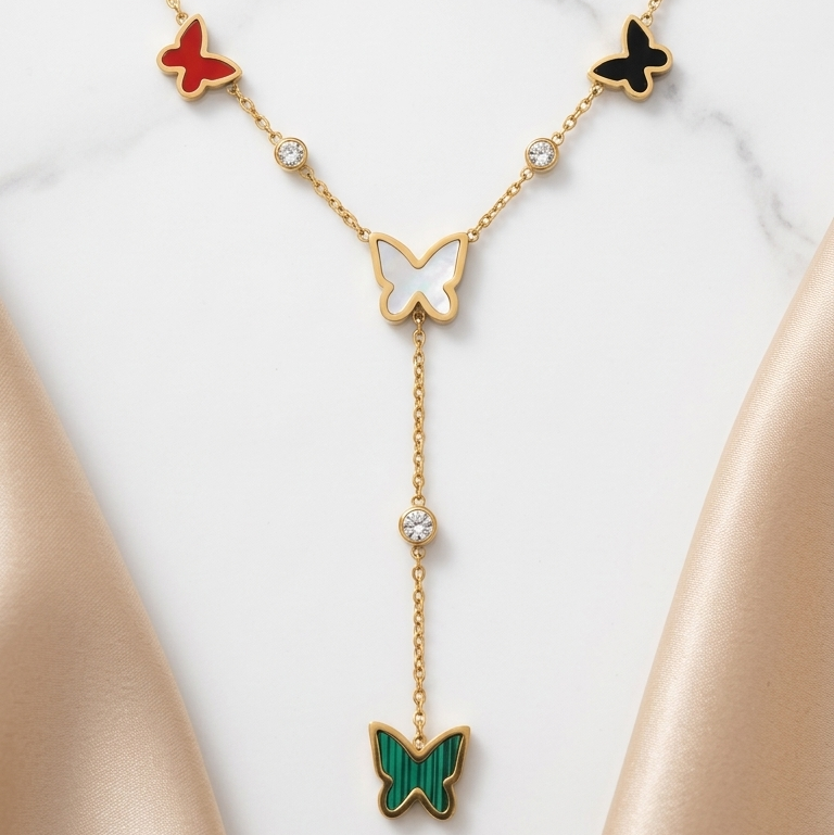 Multicolor Butterfly Y-Drop Station Necklace
